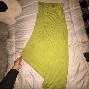 long green skirt with slit and knot